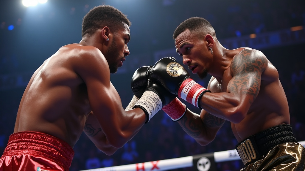 Gervonta Davis et Lamont Roach Jr en plein combat, regard intense, ambiance électrique à Las Vegas