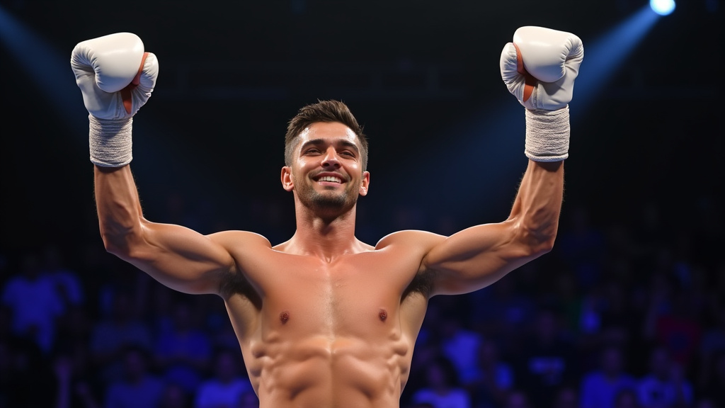 Ryan Garcia célébrant une victoire dans le ring, levant les bras