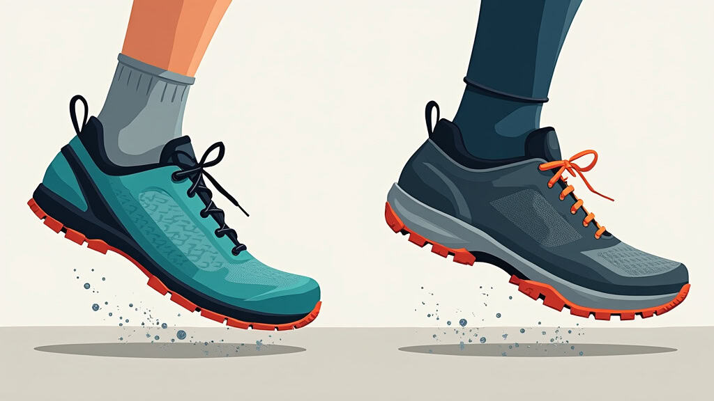 Comparaison visuelle du drop entre une chaussure de route et une chaussure de trail