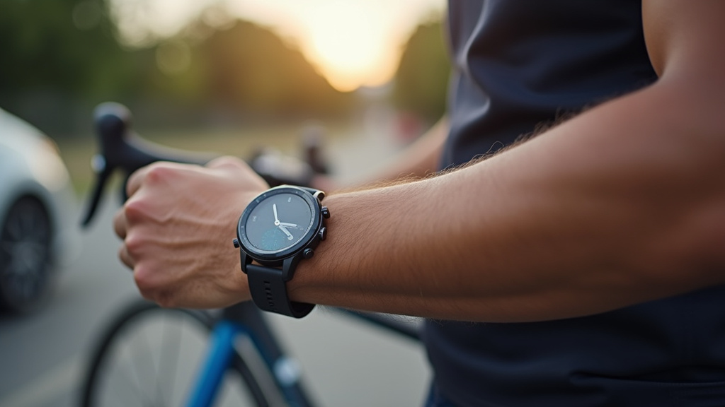 Coureur vérifiant son temps estimé sur une montre connectée