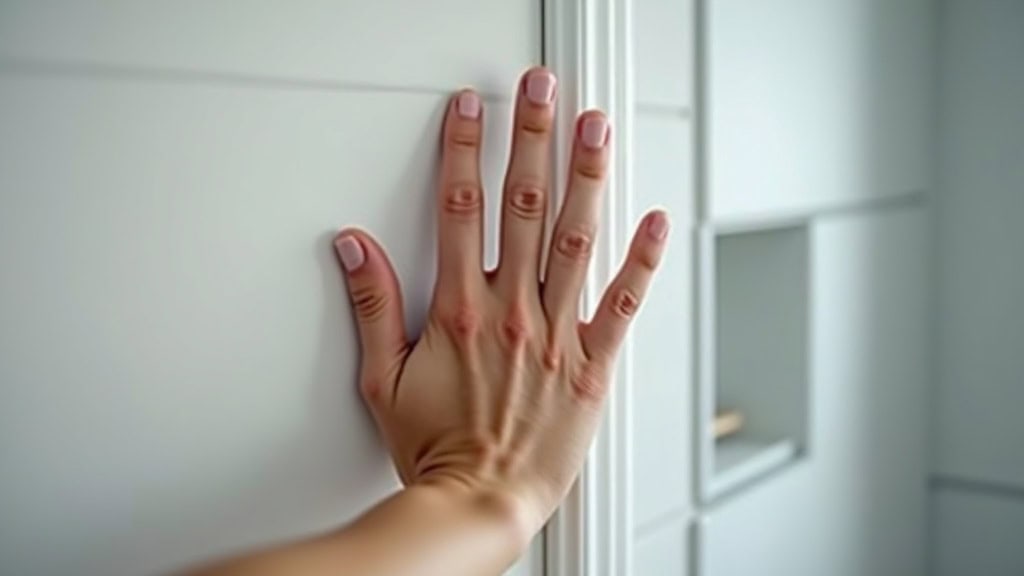 Étirement doux des fléchisseurs des avant-bras avec la main posée sur un mur pour améliorer la flexibilité et la récupération musculaire