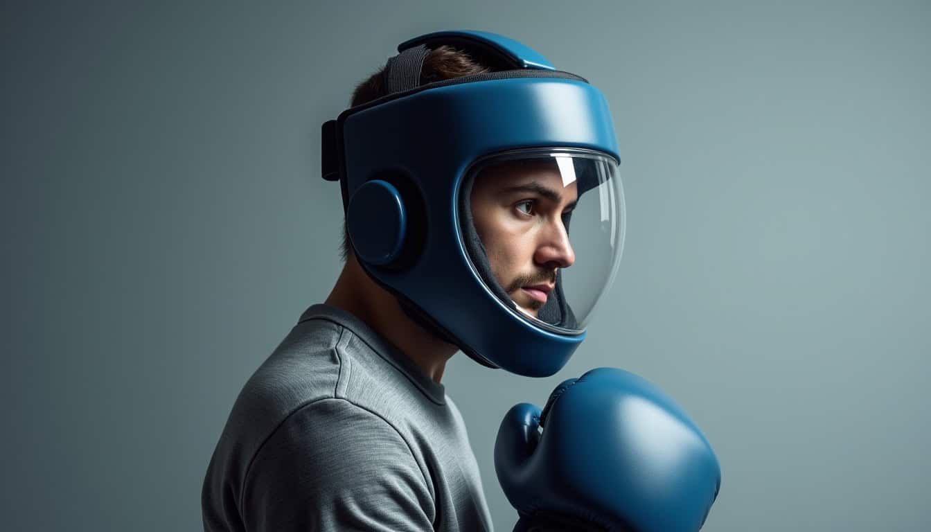 Boxeur portant un casque de protection lors d