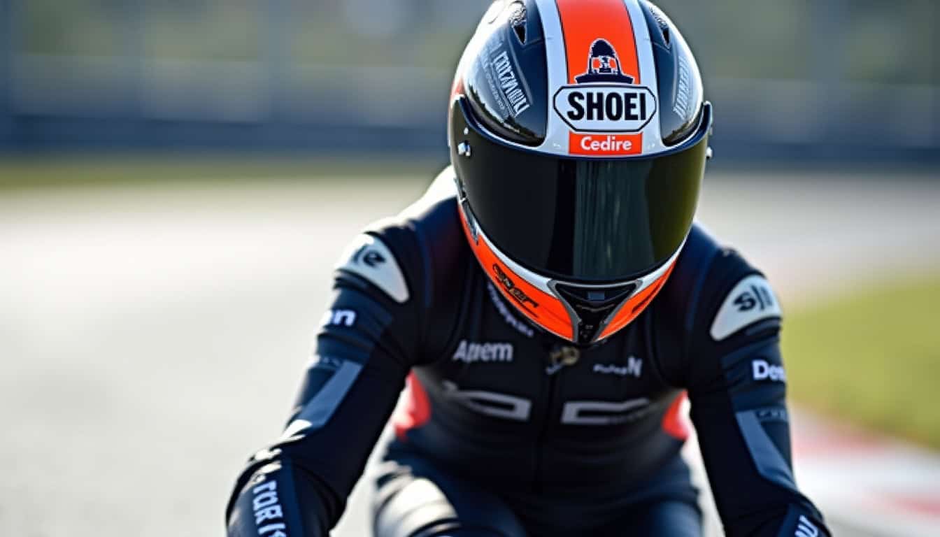 Casque Shoei X-SPR Pro Marquez en action sur circuit