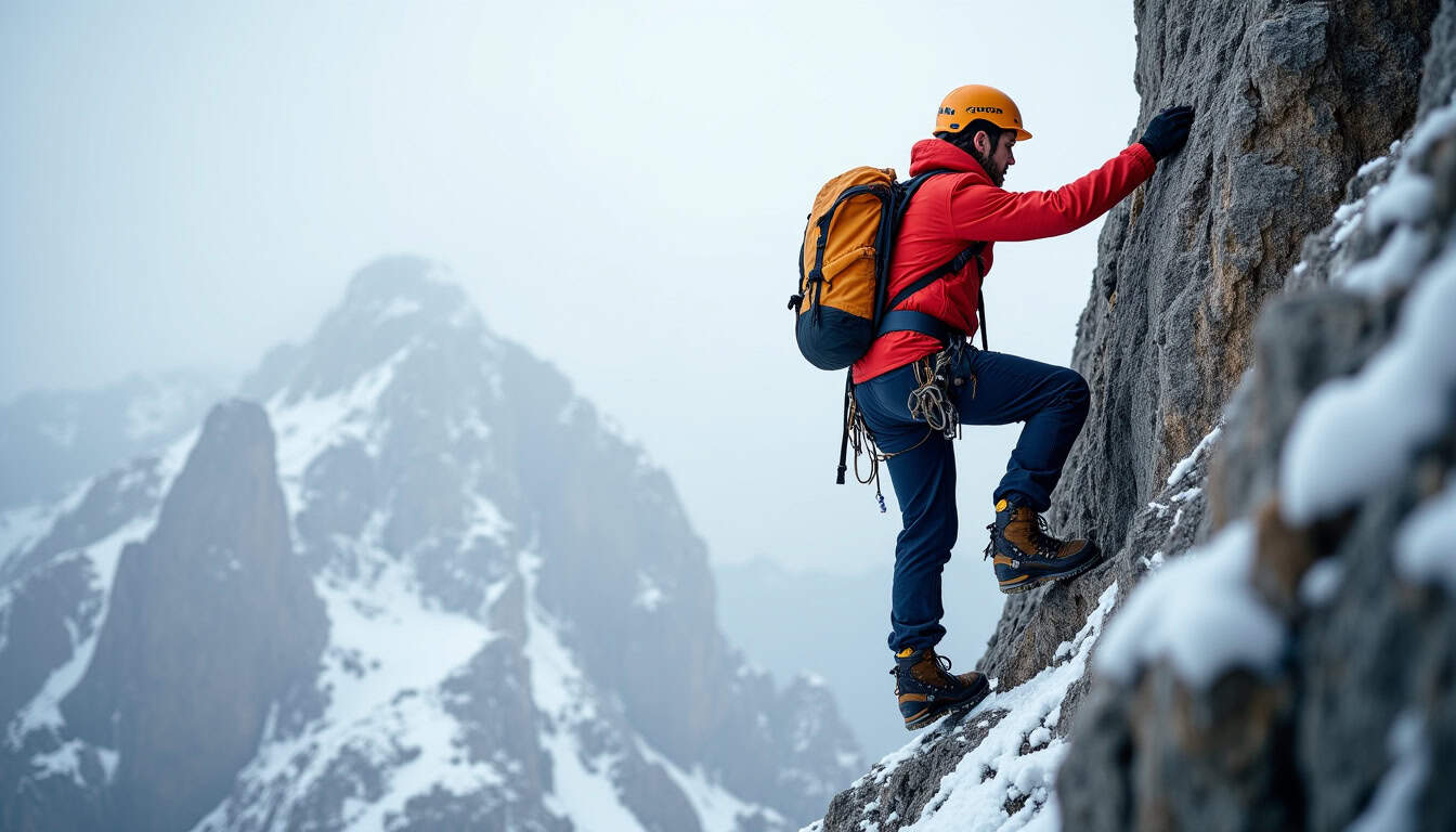 Chasseur alpin en train d’escalader une paroi rocheuse dans les Alpes