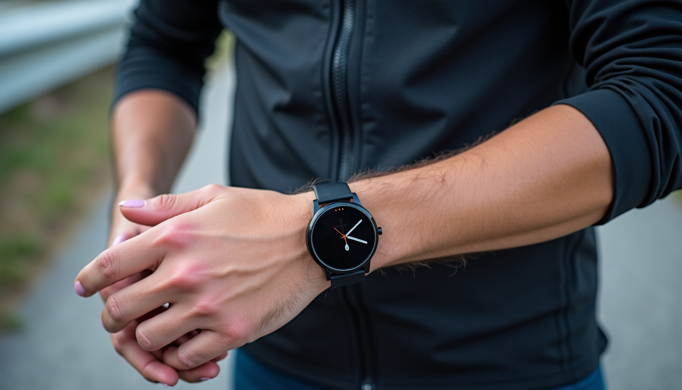 Coureur effectuant un entraînement avec suivi GPS et montre connectée