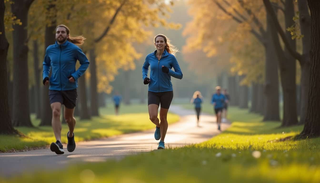 Coureur en train de courir dans un parc pendant une sortie longue