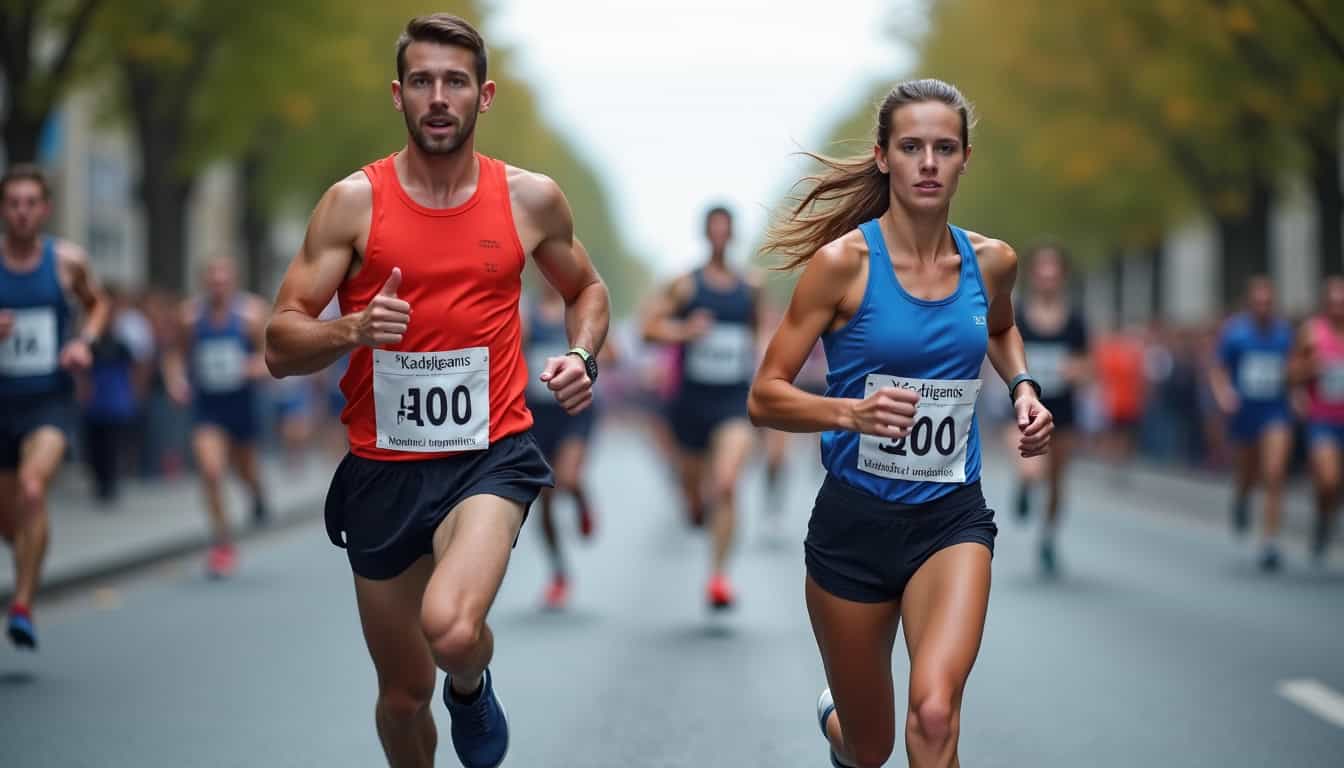 Coureurs hommes et femmes lors d’un marathon en 2026