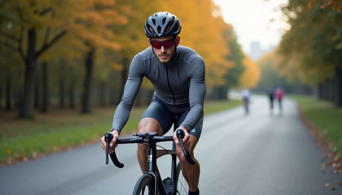 Cycliste utilisant un vélo connecté avec capteur de puissance et compteur GPS en 2025