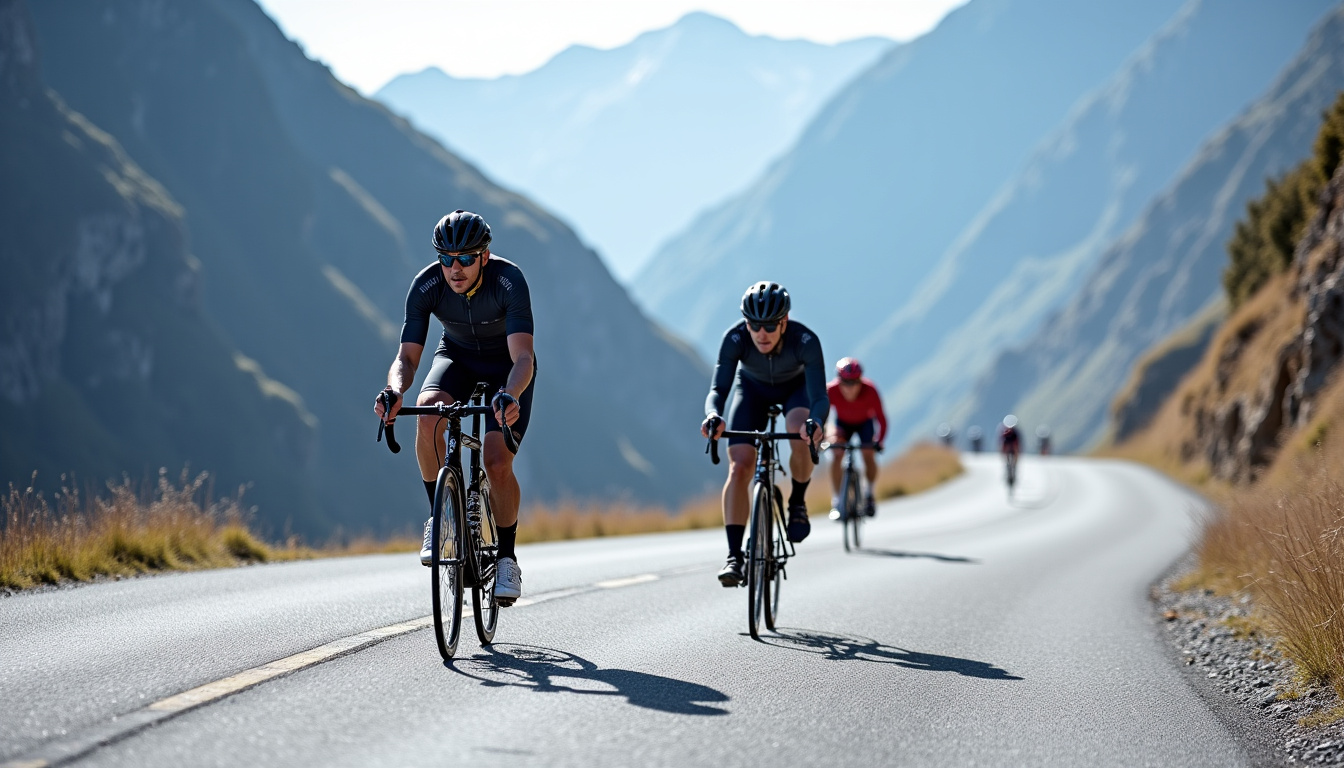 Cyclistes gravissant le col de Lautaret dans les Alpes lors d