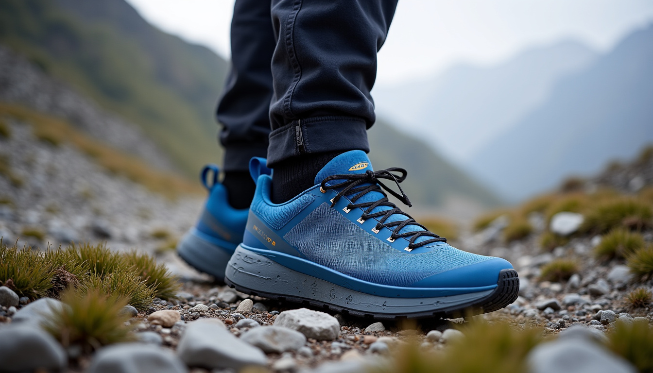 Hoka Speedgoat 5 en cours de test sur un sentier rocailleux en montagne