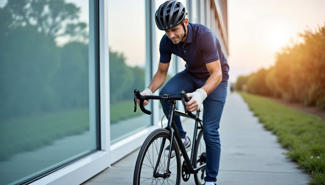 Homme nettoyant son vélo d