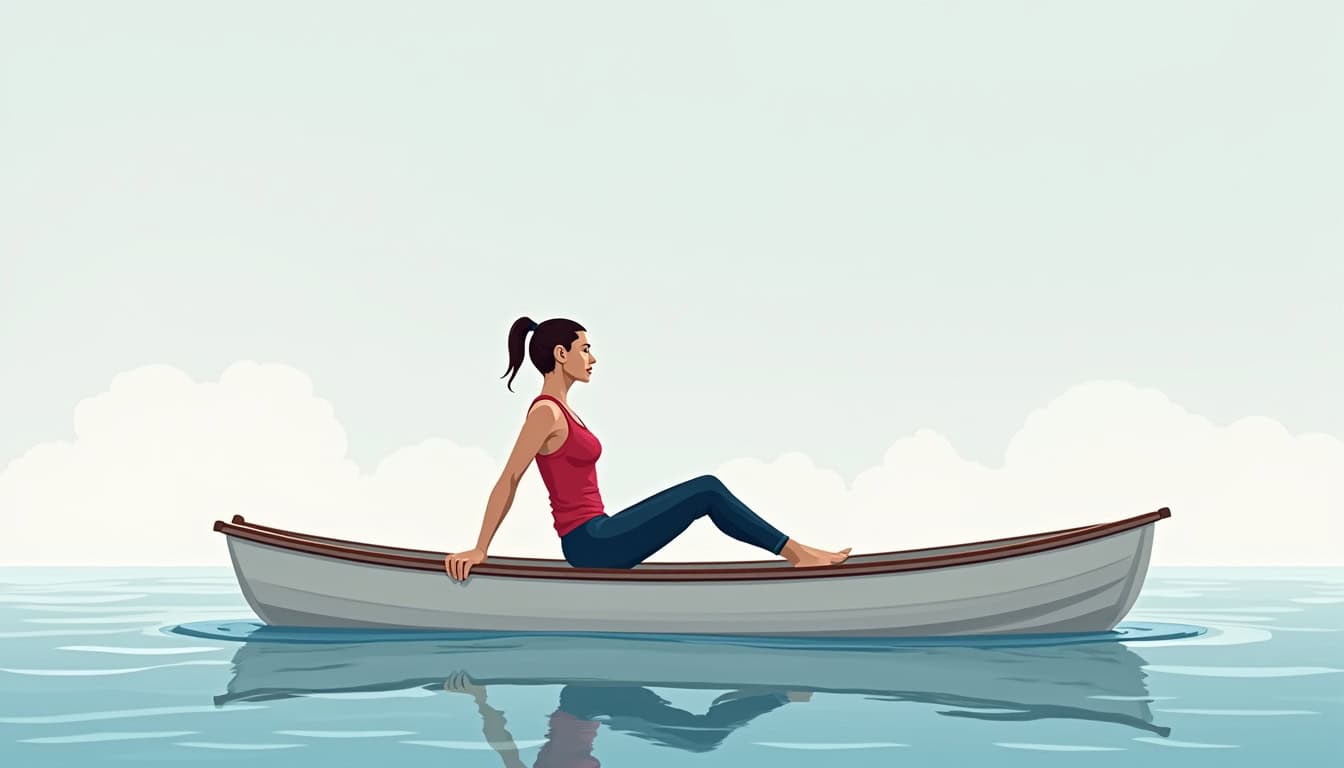 Illustration des bienfaits de la posture du bateau : renforcement abdominal, amélioration de l