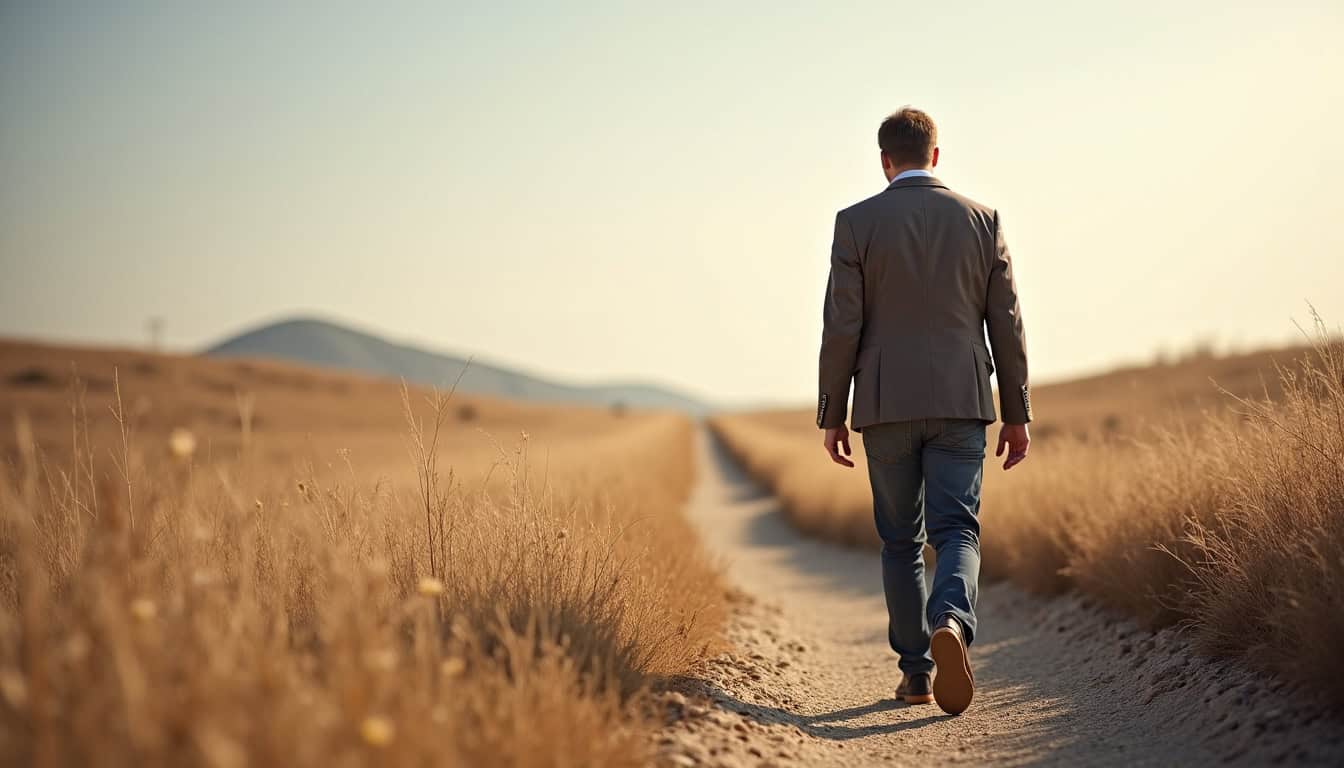 Personne en train de marcher sur un sentier, foulée bien visible au sol