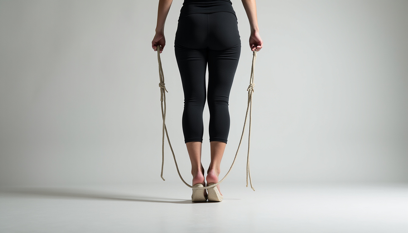 Personne en train de sauter à la corde avec une bonne posture, pieds joints, coudes près du corps