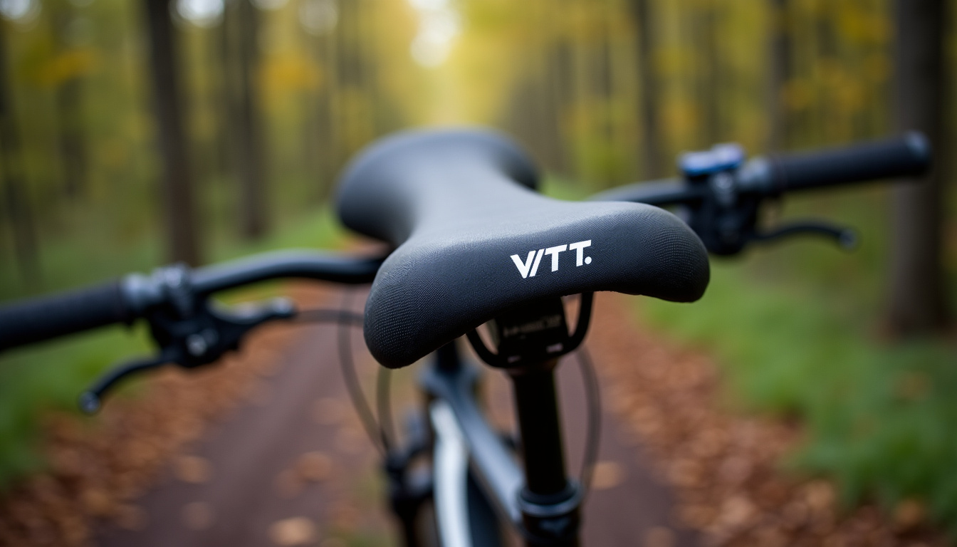 Selle VTT adaptée à la pratique enduro, positionnée sur un vélo dans un sentier en descente