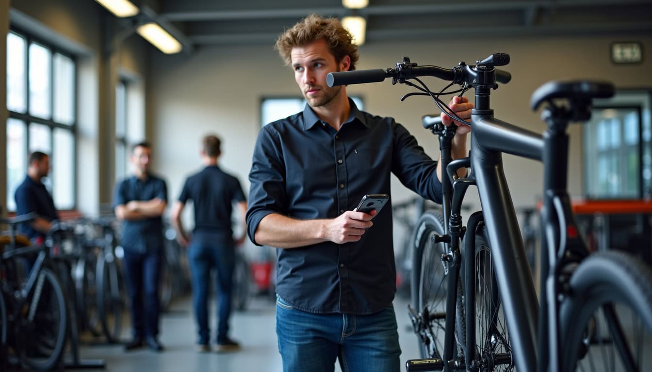 Technicien ajustant un vélo Orbea Orca dans un atelier spécialisé