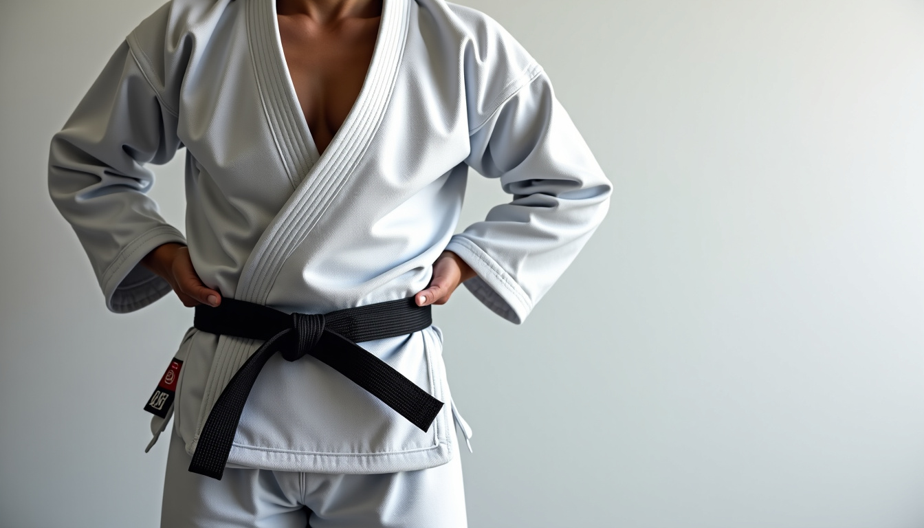 Un judoka en train de nouer correctement sa ceinture de judo