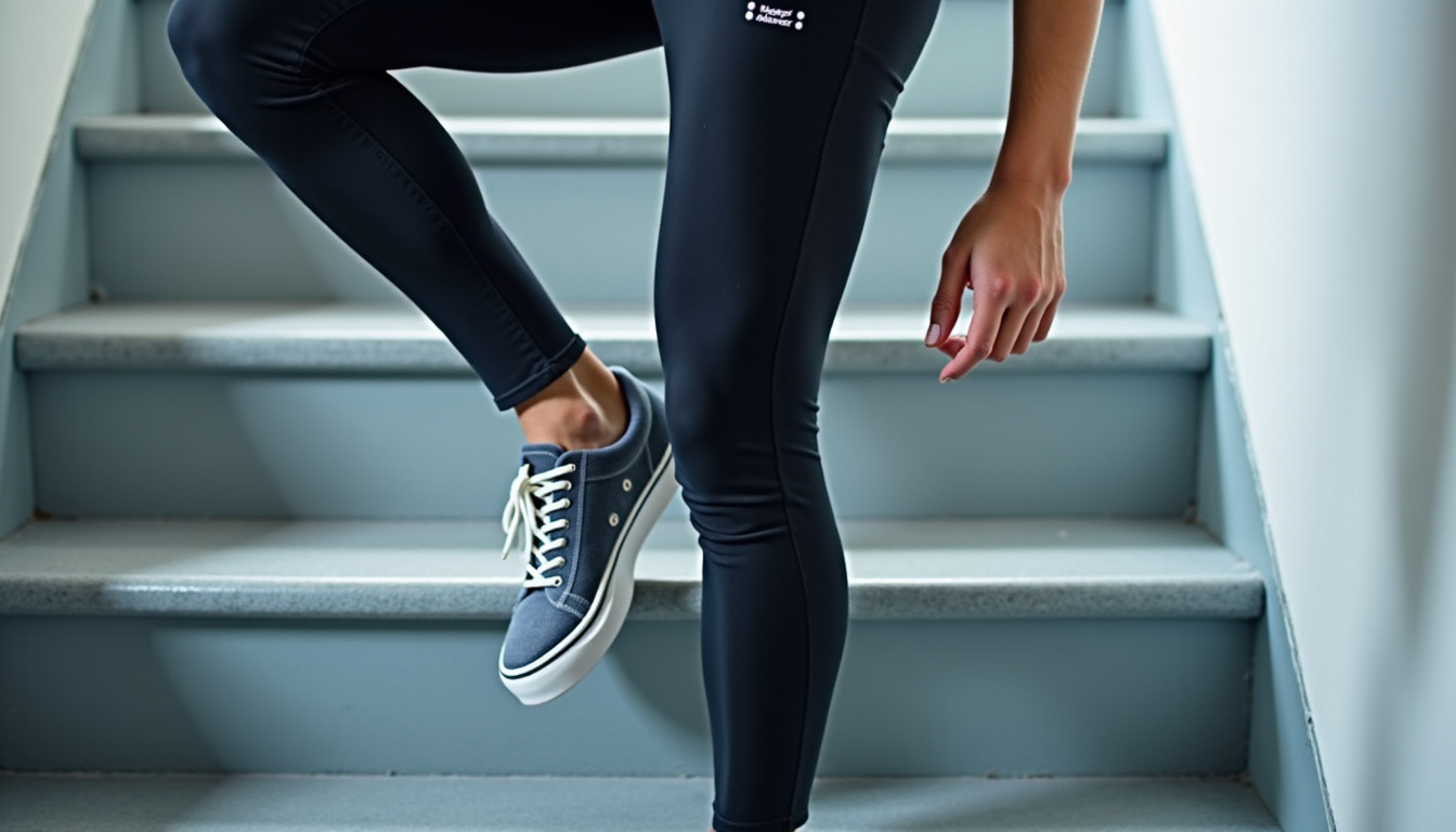 Utilisation correcte du Stair Master en salle de sport, avec la posture droite et les poignées légèrement touchées