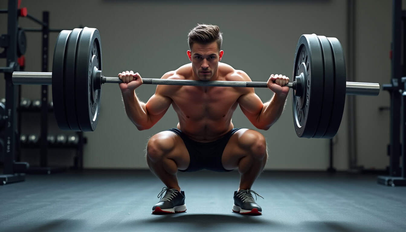 Athlète en train de réaliser un squat profond avec des chaussures d