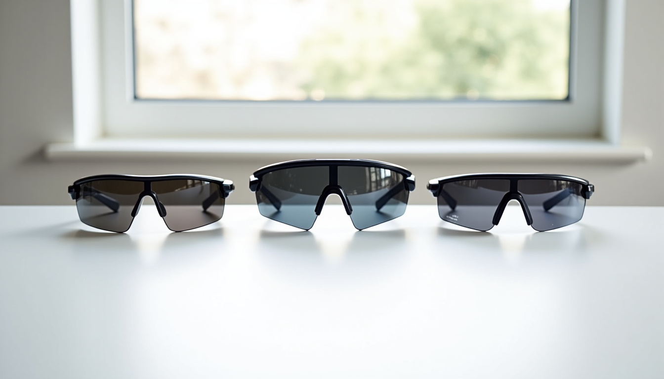 Comparaison visuelle des différents types de verres pour lunettes de cycliste: photochromique, polarisé, teinté