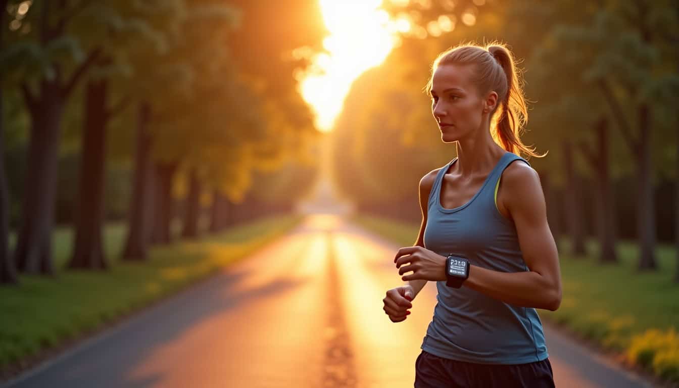 Coureur consultant sa montre GPS pendant une course