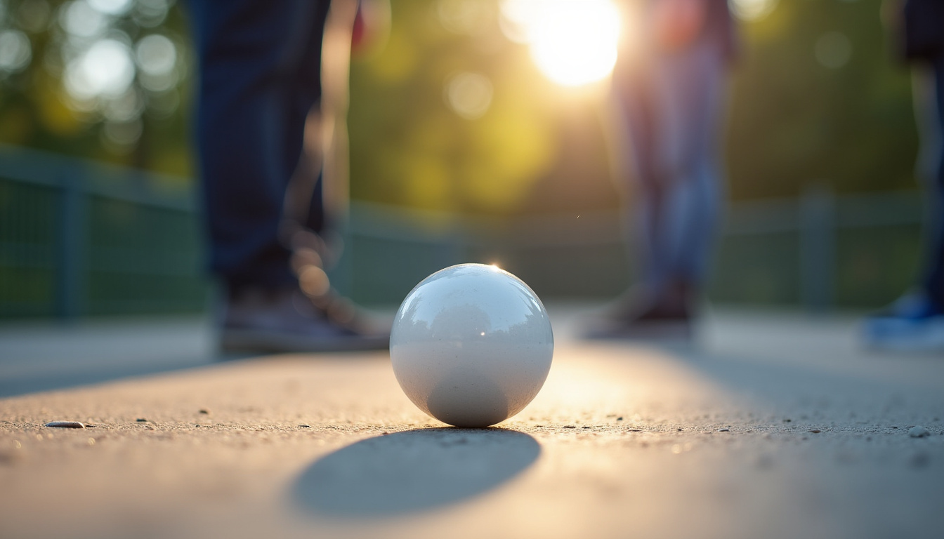 Joueur de pétanque consultant ses points FFPJP sur un téléphone portable