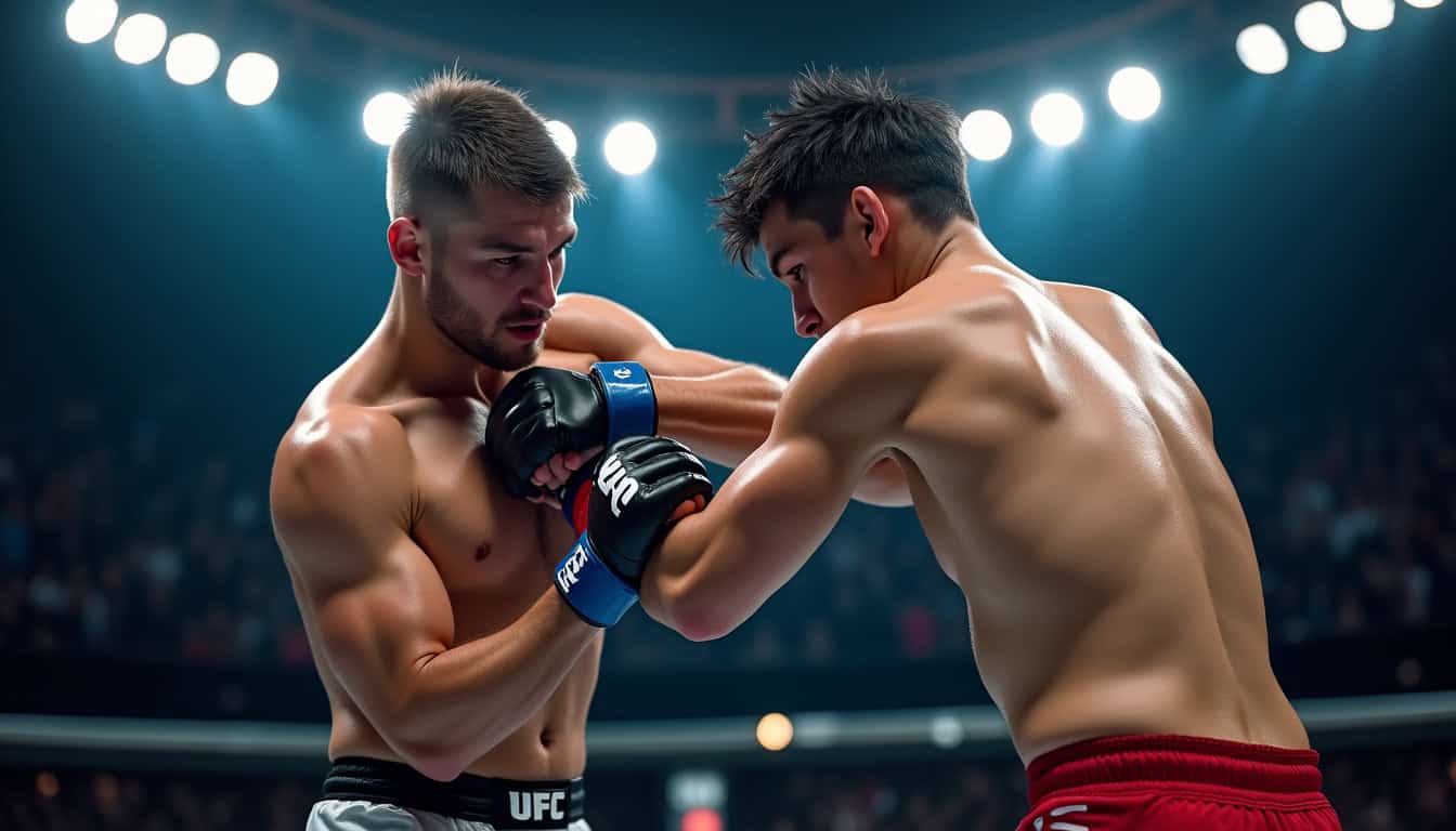 Khamzat Chimaev appliquant une clé de bras à Robert Whittaker lors de l