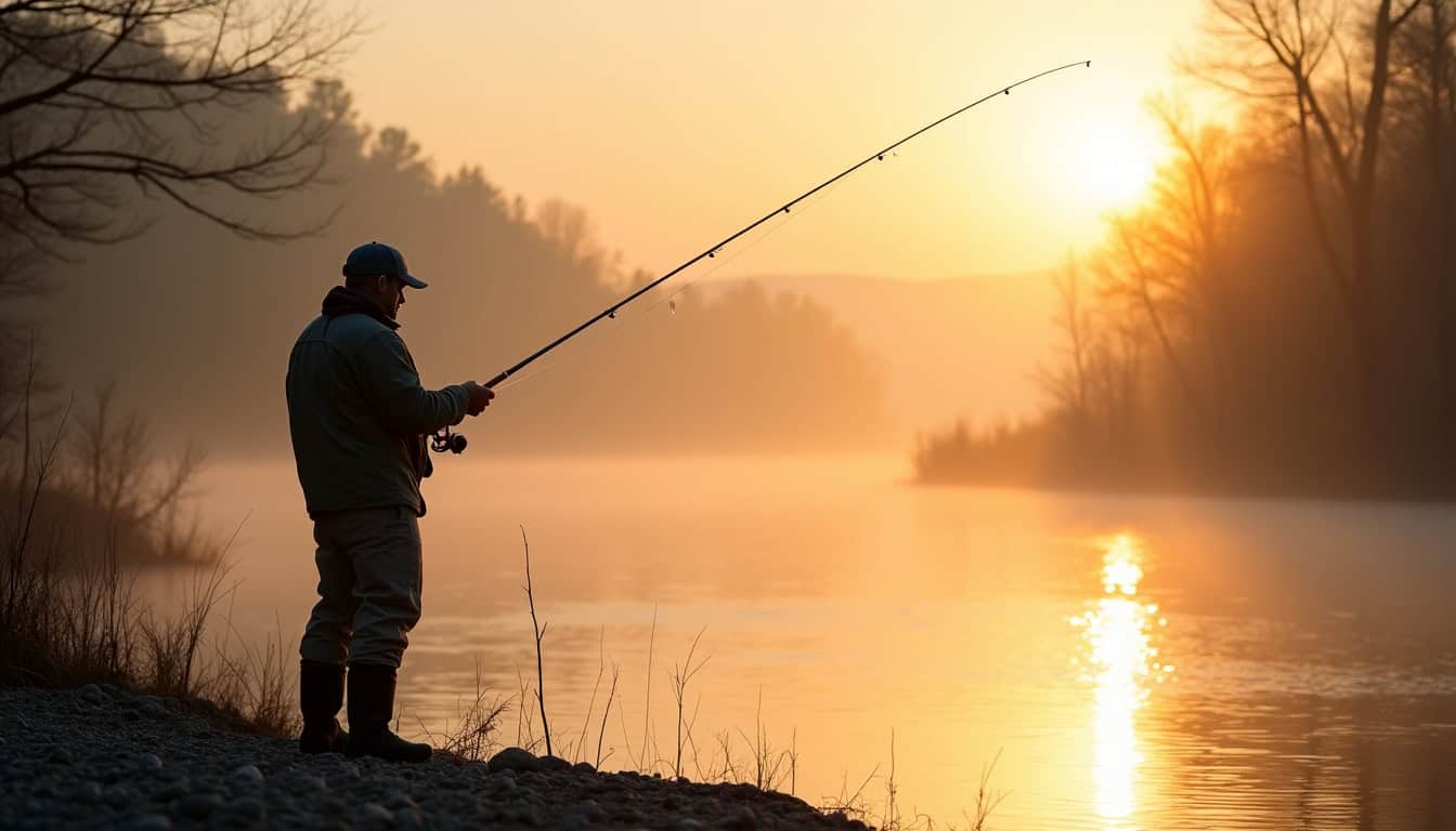 Pêcheur lançant sa ligne lors de l