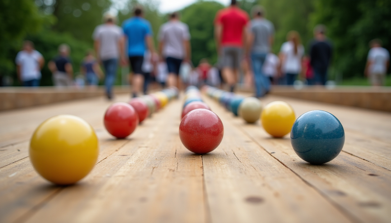 Tournoi de pétanque en plein air avec plusieurs équipes en pleine partie