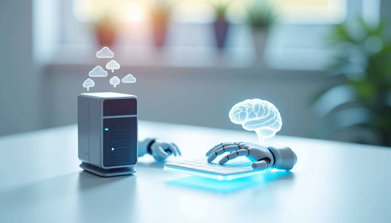 Vue d’ensemble d’un système d’automatisation moderne intégrant scripts batch, cloud et IA