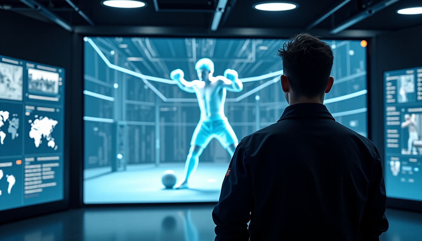 Cédric Doumbè en train d’analyser un combat de MMA, entouré d’écrans et de données techniques