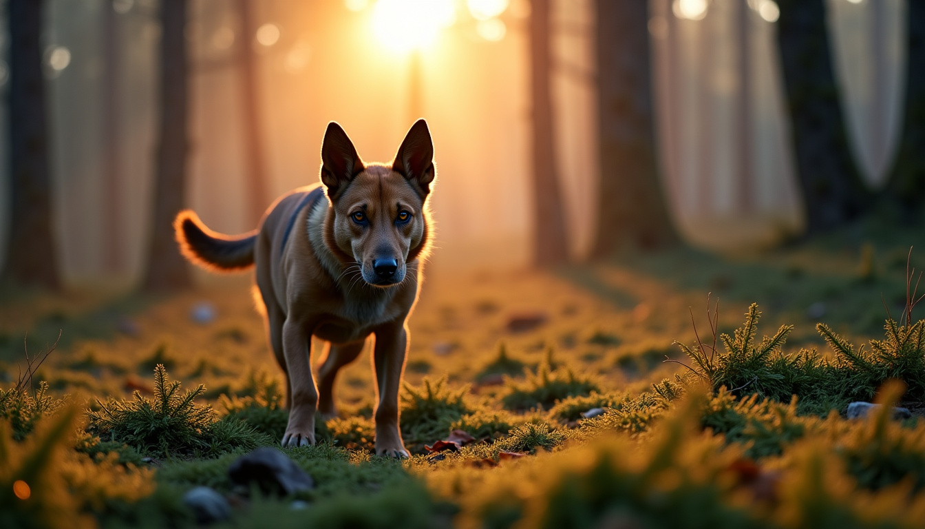 Chien de chasse en forêt, en position d