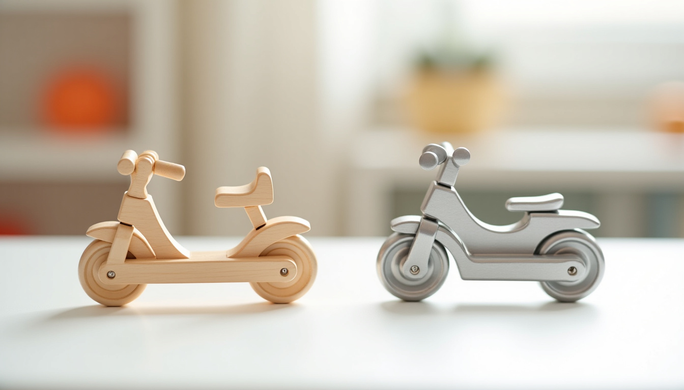 Comparaison entre une draisienne en bois et une draisienne en métal pour enfant de 2 ans