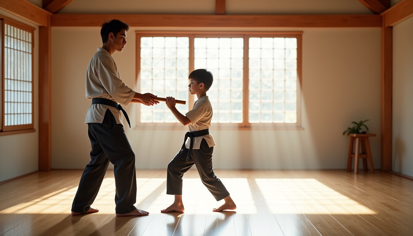 Débutant utilisant un nunchaku en mousse sous la supervision d