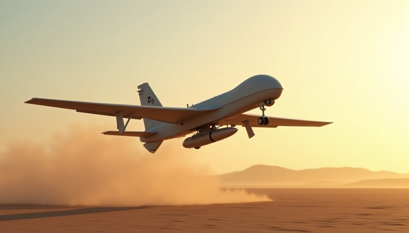 Drone Predator armé d’un missile Hellfire pendant un test de tir