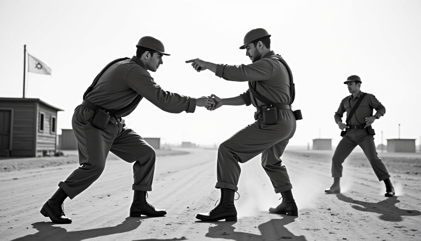 Entraînement de parachutistes israéliens en 1955, illustrant les débuts du krav maga dans l