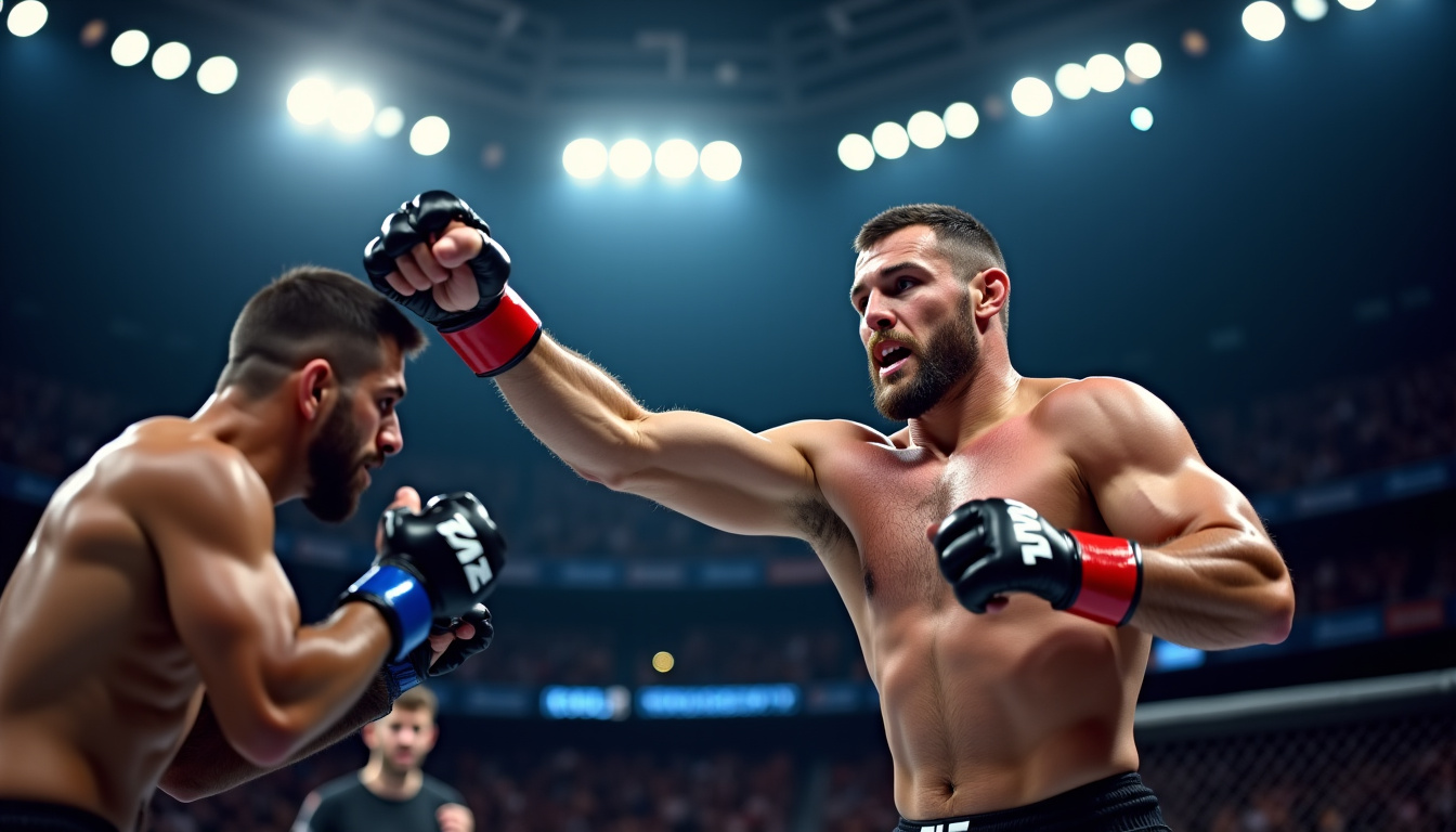 Magomed Ankalaev en plein combat dans l