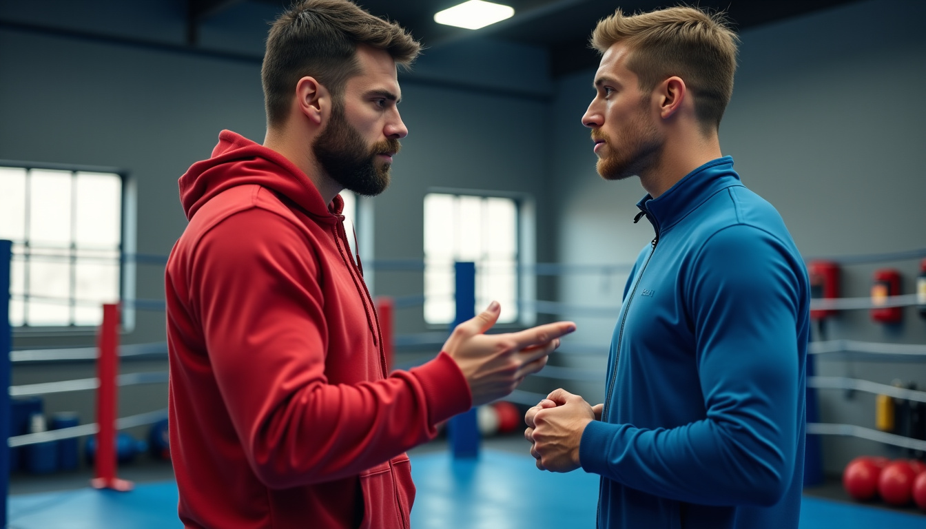 RebeuDeter et Brahim Asloum lors des préparatifs du DTR Fight, discutant stratégie et règles du combat
