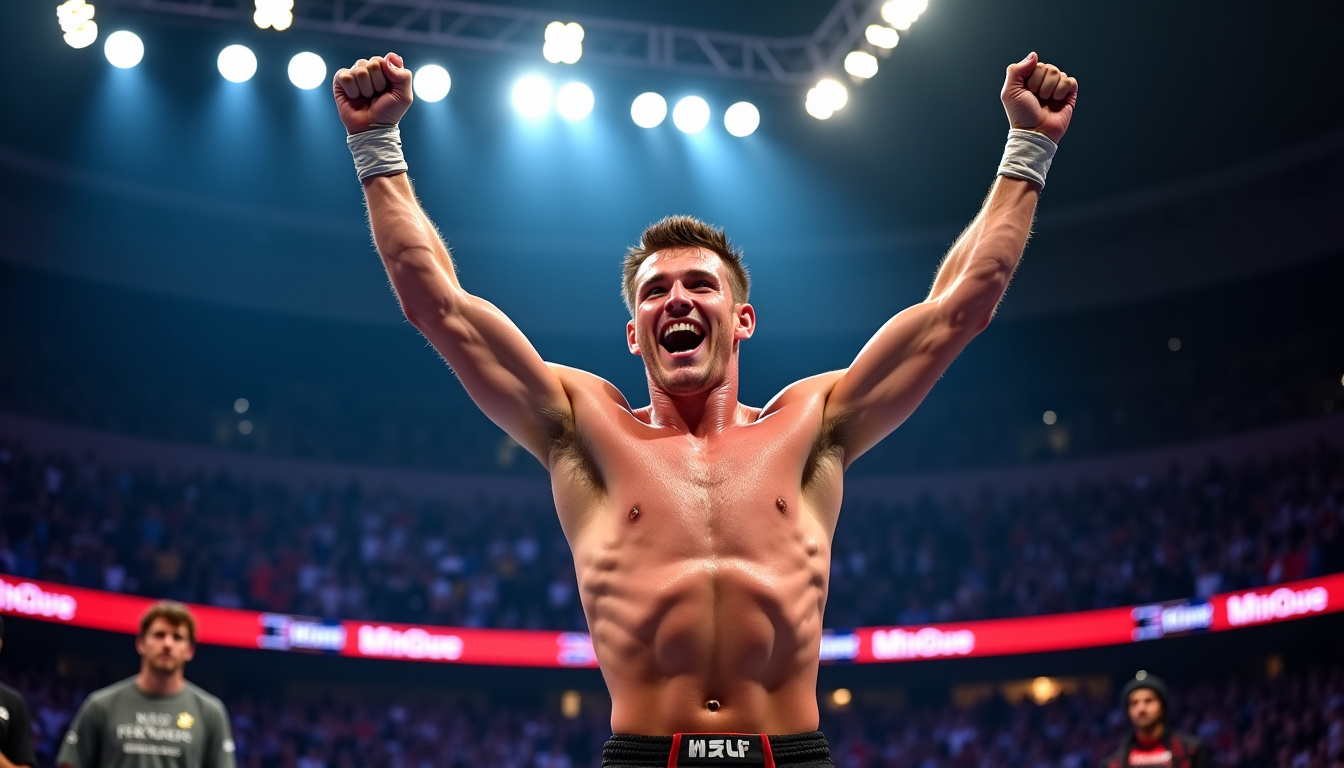 Tom Aspinall célébrant sa victoire lors d