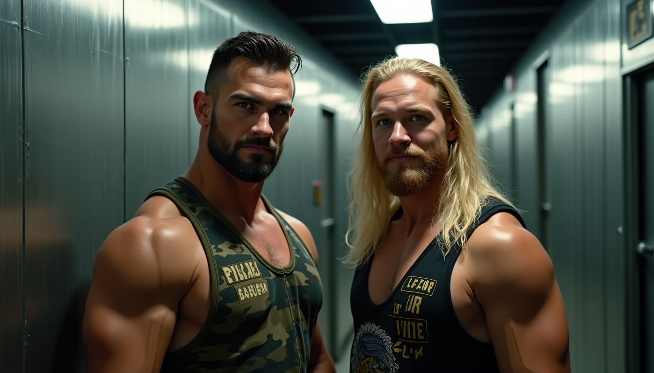 Triple H et Shawn Michaels en 1997, vêtus de tenues militaires provocatrices, formant le groupe DX lors d