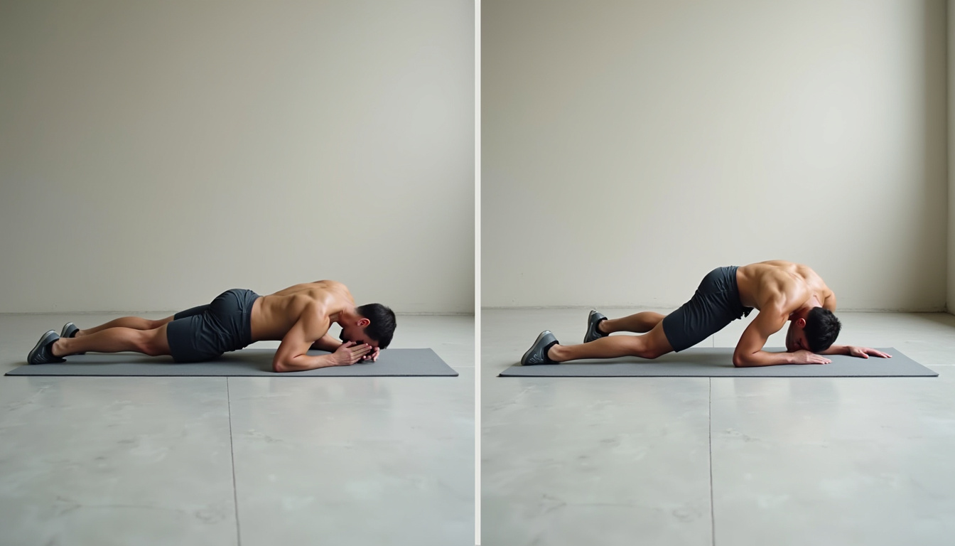 Comparaison entre une mauvaise et une bonne exécution du crunch: position de la tête, du dos et des mains