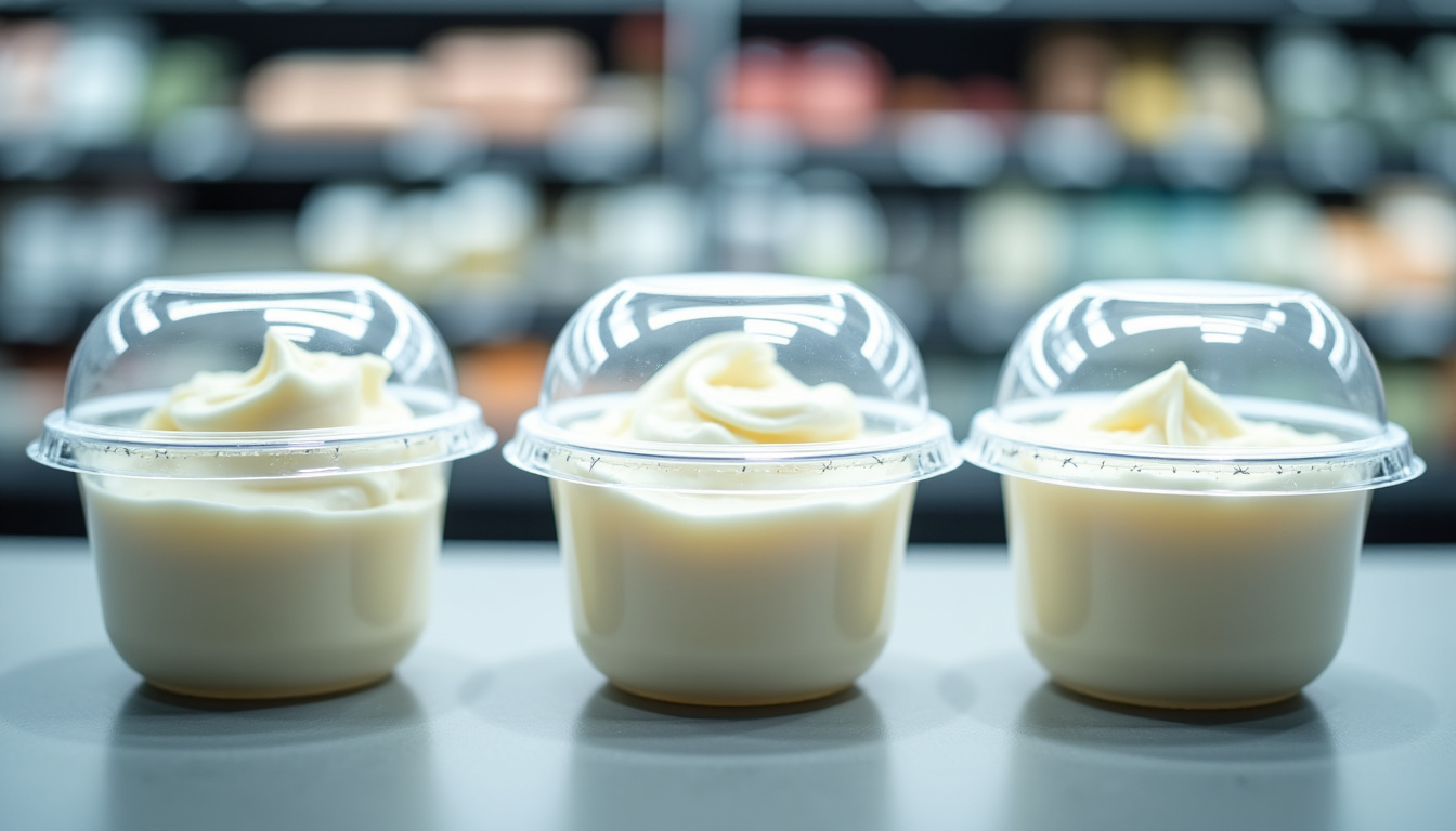 Comparaison visuelle entre skyr, fromage blanc et yaourt sur un rayon de supermarché