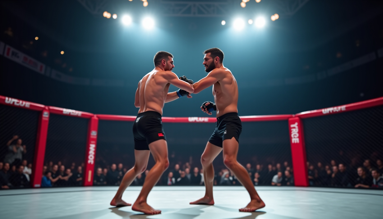 Cyril Gane en action contre Tom Aspinall, durant un combat d
