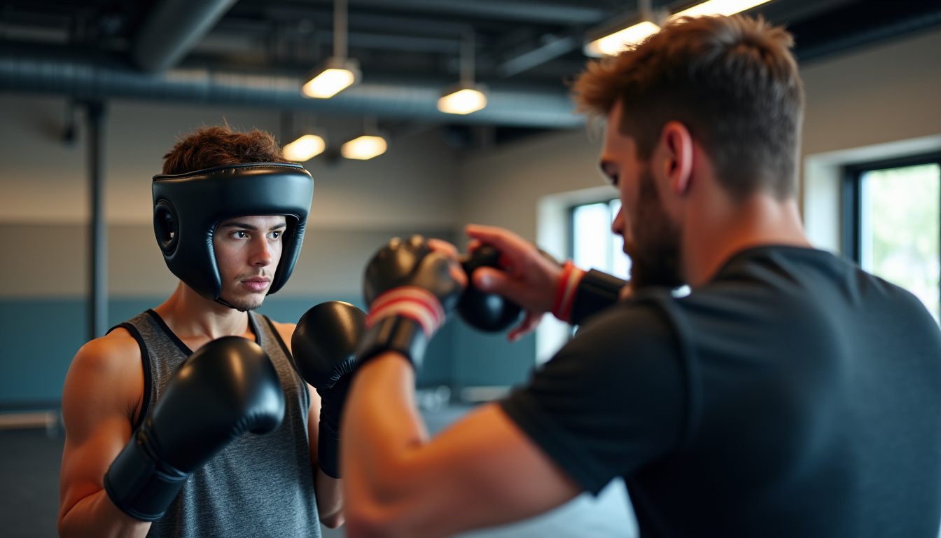 Débutant en boxe suivant un cours avec un coach