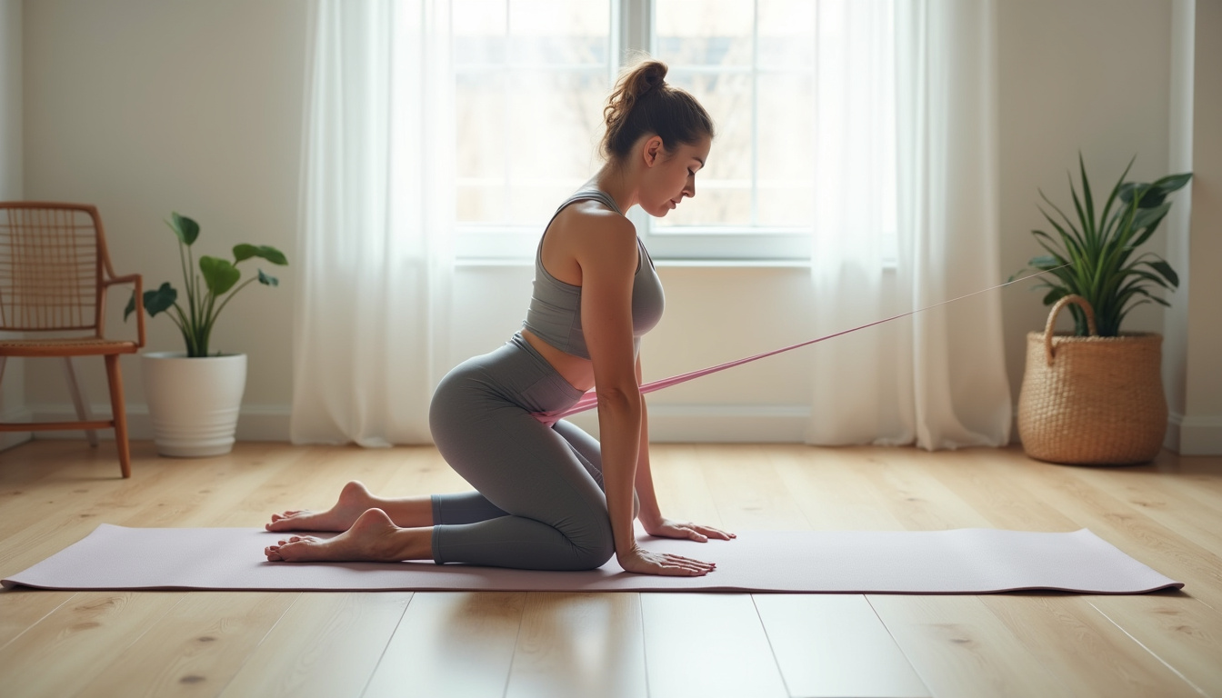 Hip thrust à la maison avec bande de résistance, sur tapis de sol
