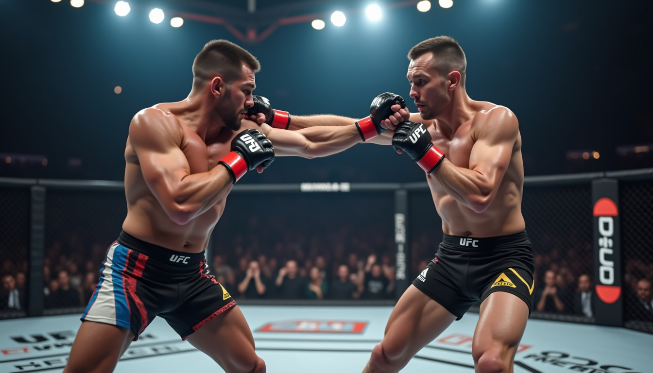 Illustration des mécaniques de combat dans EA Sports UFC 5 avec des combattants en train de se frapper et de se soumettre