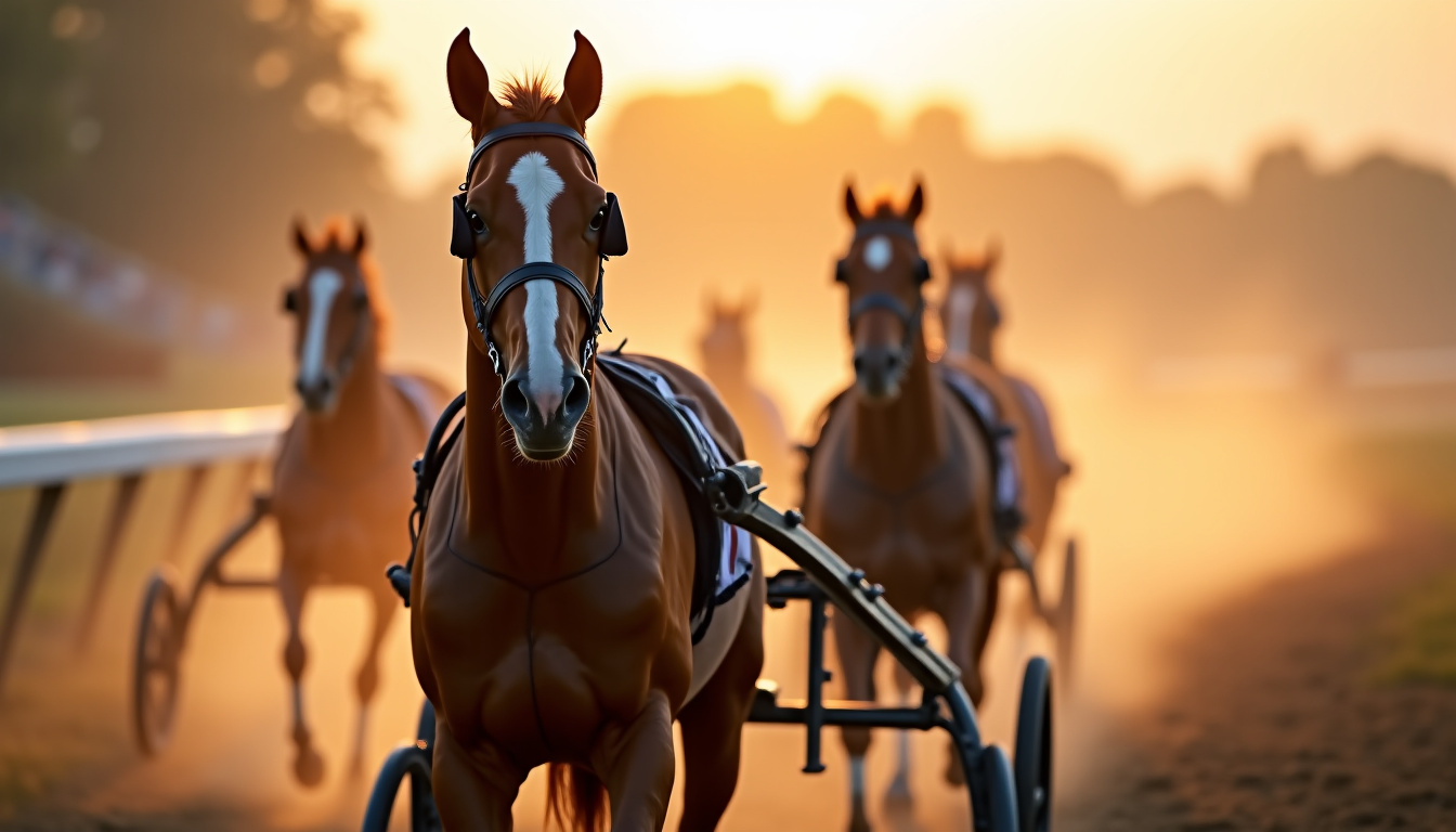 Jument de trot attelé au départ de l