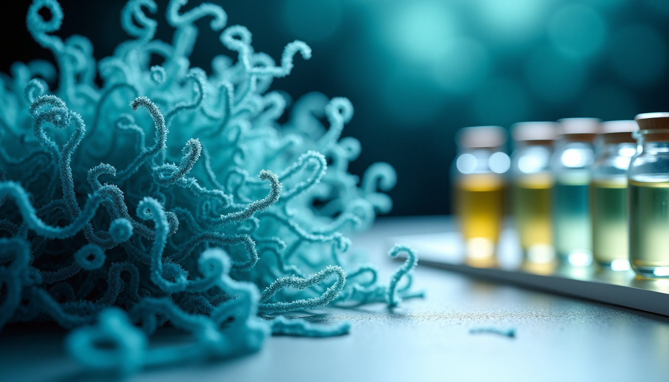 Microphotographie de spiruline montrant sa structure filamentaire et analyse en laboratoire de ses composants