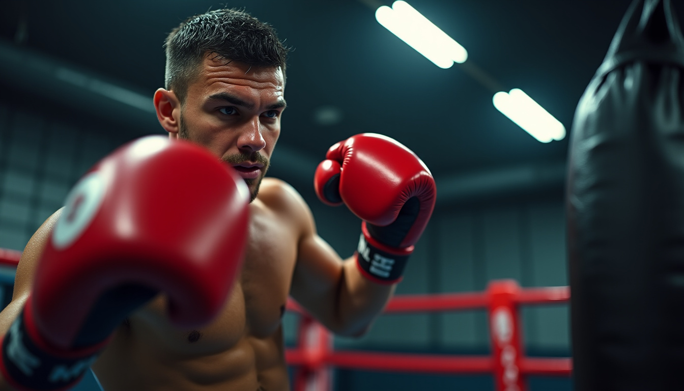 Portrait d’un boxeur professionnel en action