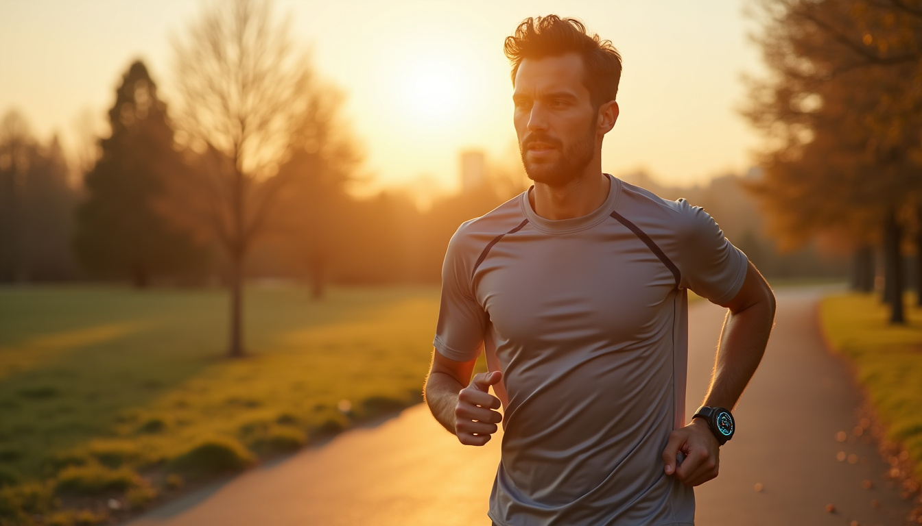 Coureur vérifiant son allure sur sa montre GPS lors d